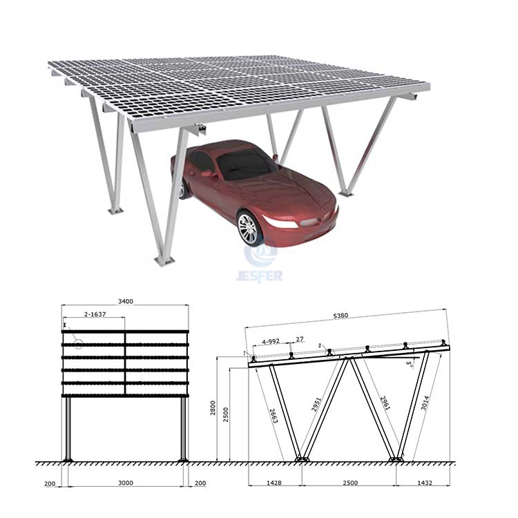 Aluminiummaterial Zwei Autos Solar-PV-Garage-Überdachungsstrukturen
