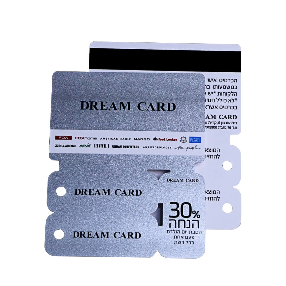 Silberfarbener Pulverdruck 4 in 1 PVC-Kombi-Magnetkarte mit Barcode