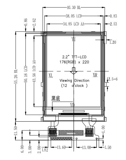 2,2-Zoll-TFT-LCD-Modul mit einer Auflösung von 176 x 220 und Touchpanel-SPI-Schnittstelle
