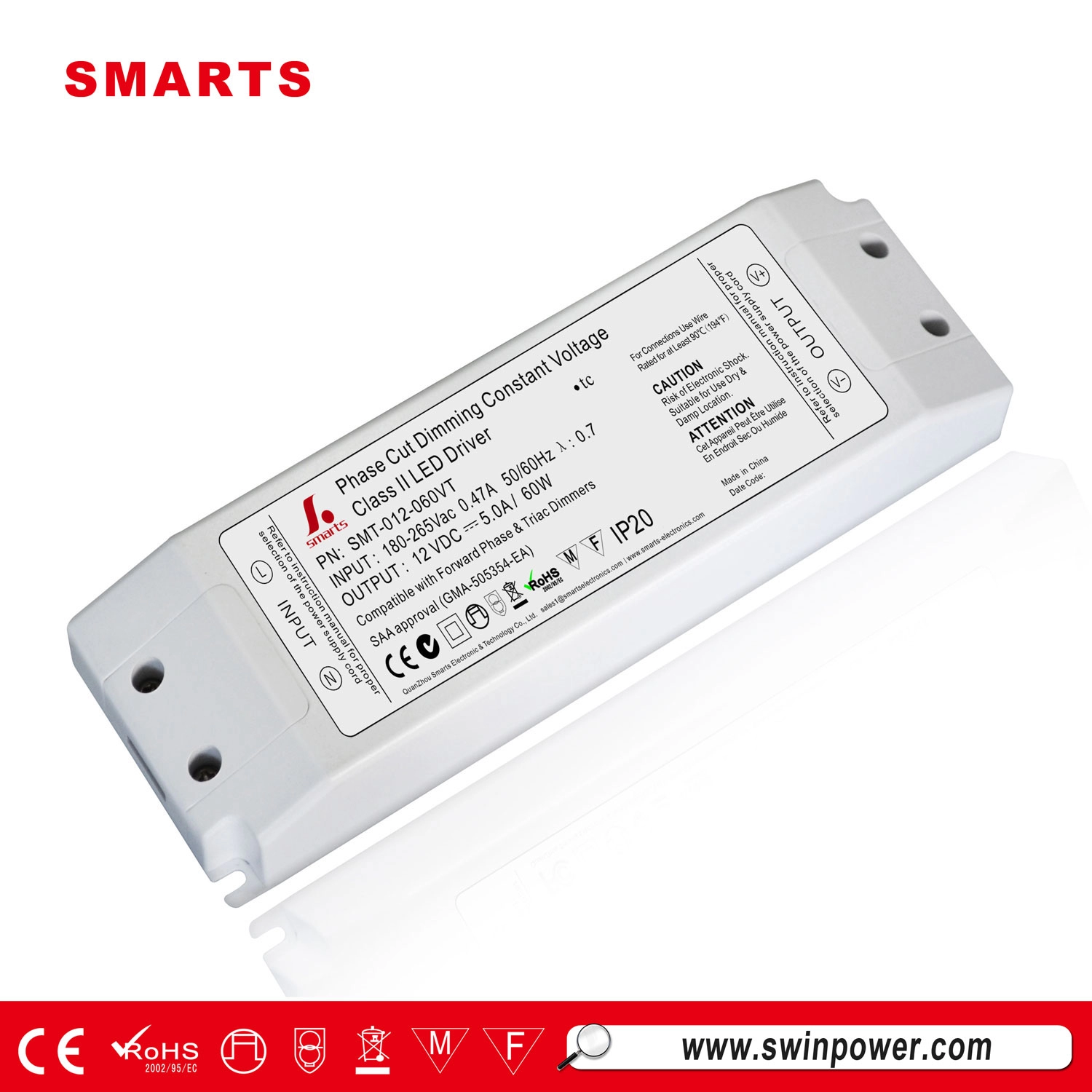 Triac dimmbarer LED-Treiber 60 W 12 V DC-Netzteil 5 Ampere für LED-Leuchten