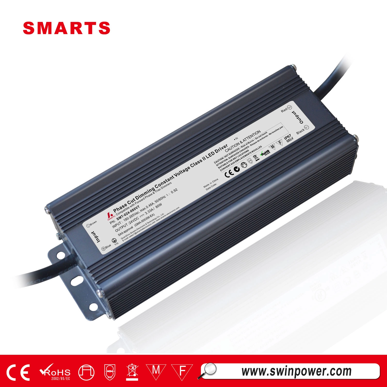 LED-Treiber mit konstanter Spannung, 24 V, 80 W, mit Anschlussdose für LED-Netzteil