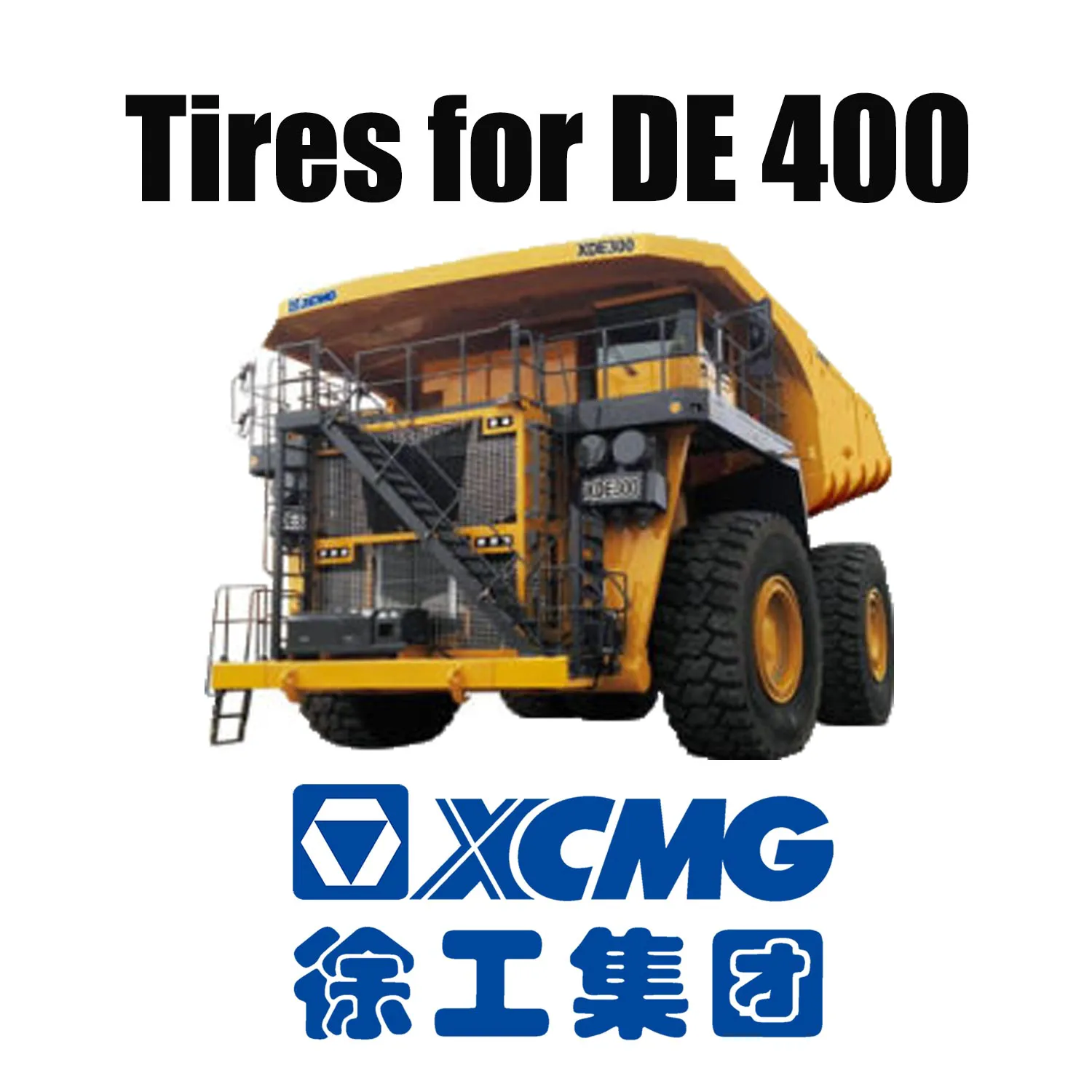 Die größten Off-the-Road-Reifen 59/80R63 montiert auf OTR Trucks XCMG DE400