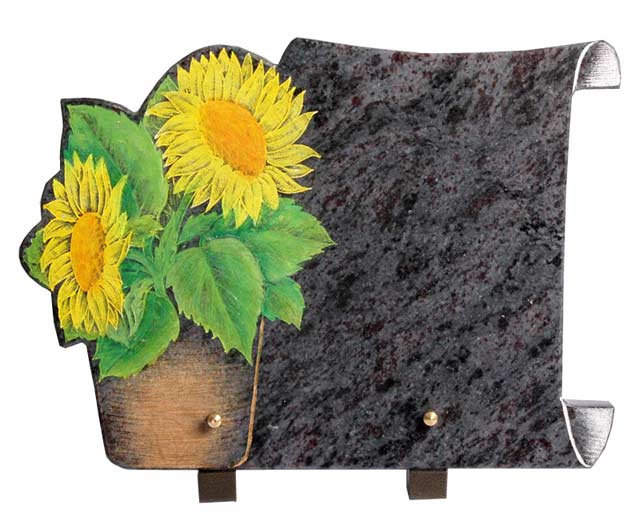 Bemalte Gedenktafel aus natürlichem Granit mit Sonnenblumenmuster