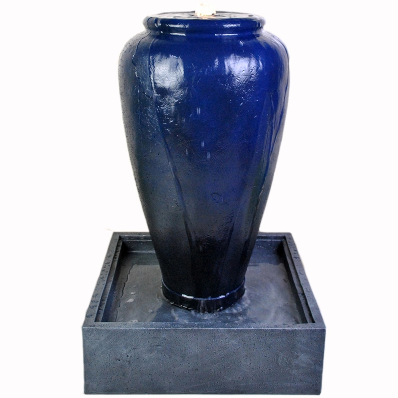 Gardenwize Blauer Keramik-Topfbrunnen für den Außenbereich