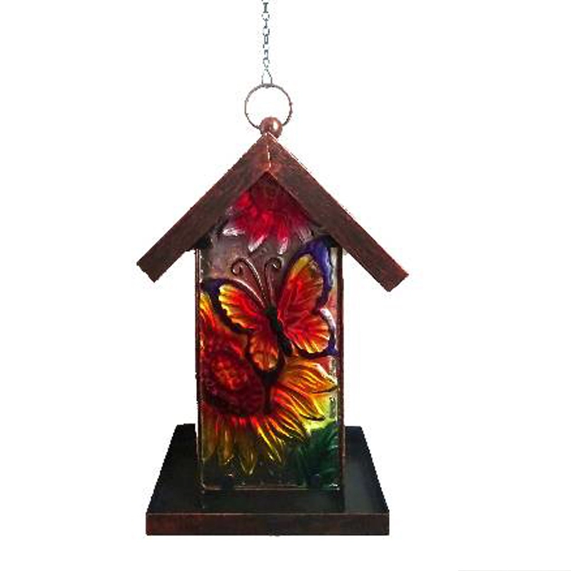 Buntglas und Metall Solar Bird Feeder Hanging Garden Decor