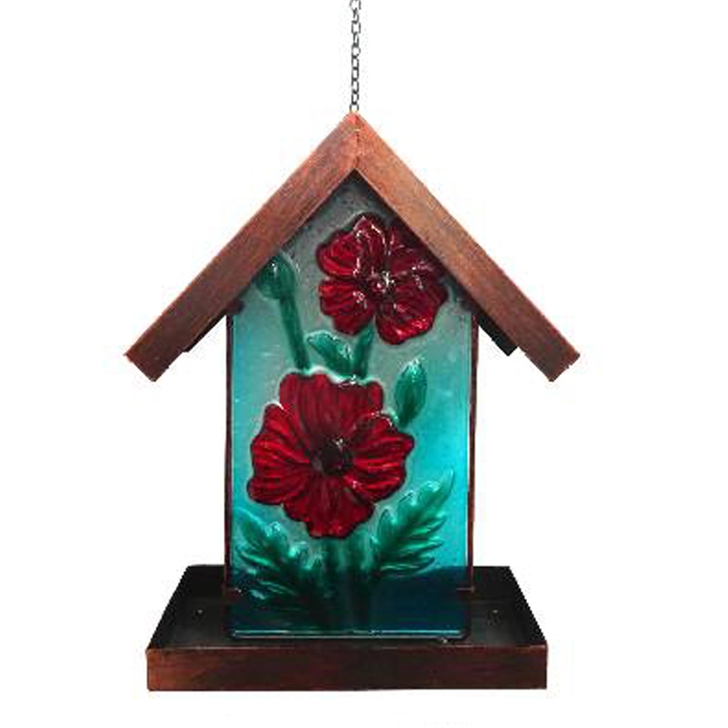 Blumen-Glasdeko & hängendes Solar-Vogelhaus aus Metall