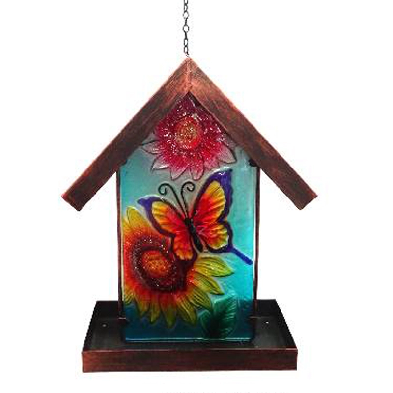 Schmetterlings-Vogelhäuschen aus Glas – zum Aufhängen für den Außenbereich, Solar-Rasenornament, Yard Art