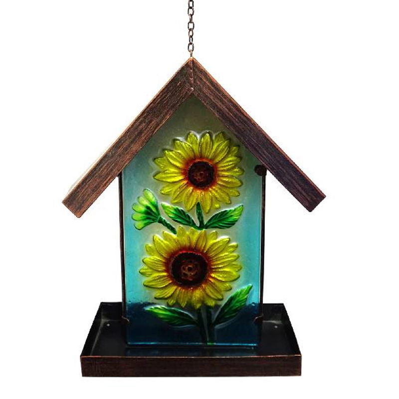 Schöner Solar-Vogelhäuschen mit Licht, Sonnenblumenhaus, hängender Vogelhäuschen im Garten