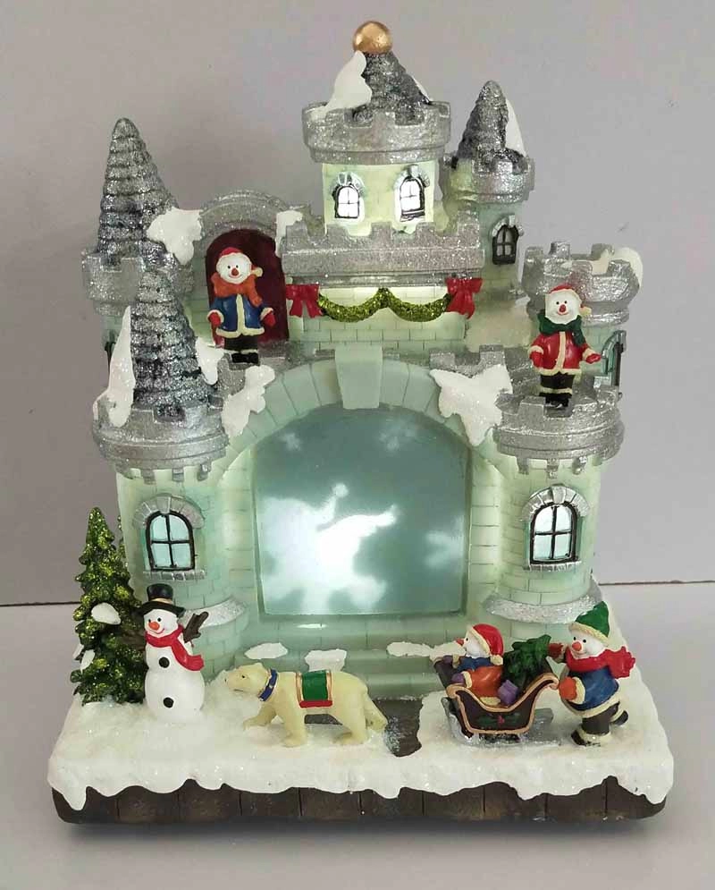 LED-Weihnachtsschneemannschloss mit Schneemann, der um das Schloss läuft