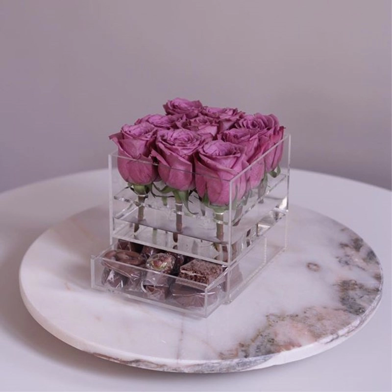Kundenspezifische Luxus-Acrylblumen-Rosenbox mit Schublade