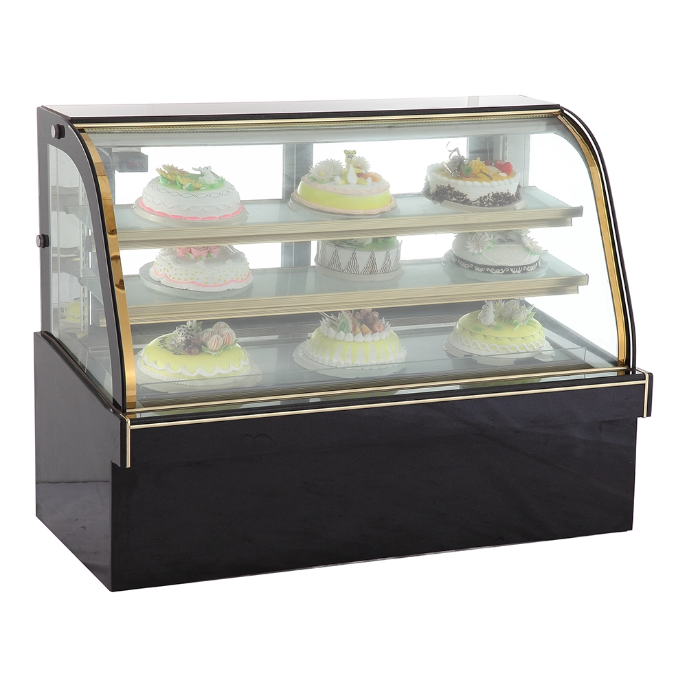 Horizontale Sicherheits-gekrümmte Luftkühlung Kommerzieller Kuchen-Glas-Vitrinen-Kühlschrank