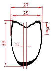 asymmetric 38mm tubular carbon rim