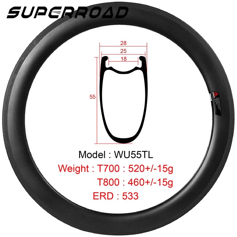 700C 2024H Fahrrad Tubeless Carbon Clincher Felgen