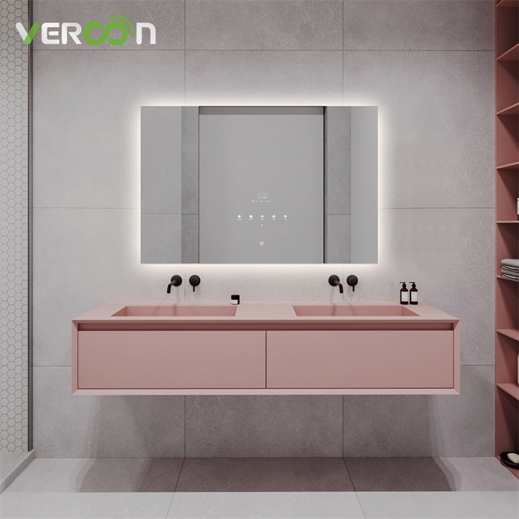 Wandhängender großer Duschspiegel, einstellbare Helligkeit, intelligenter LED-Badezimmerspiegel mit Touchscreen