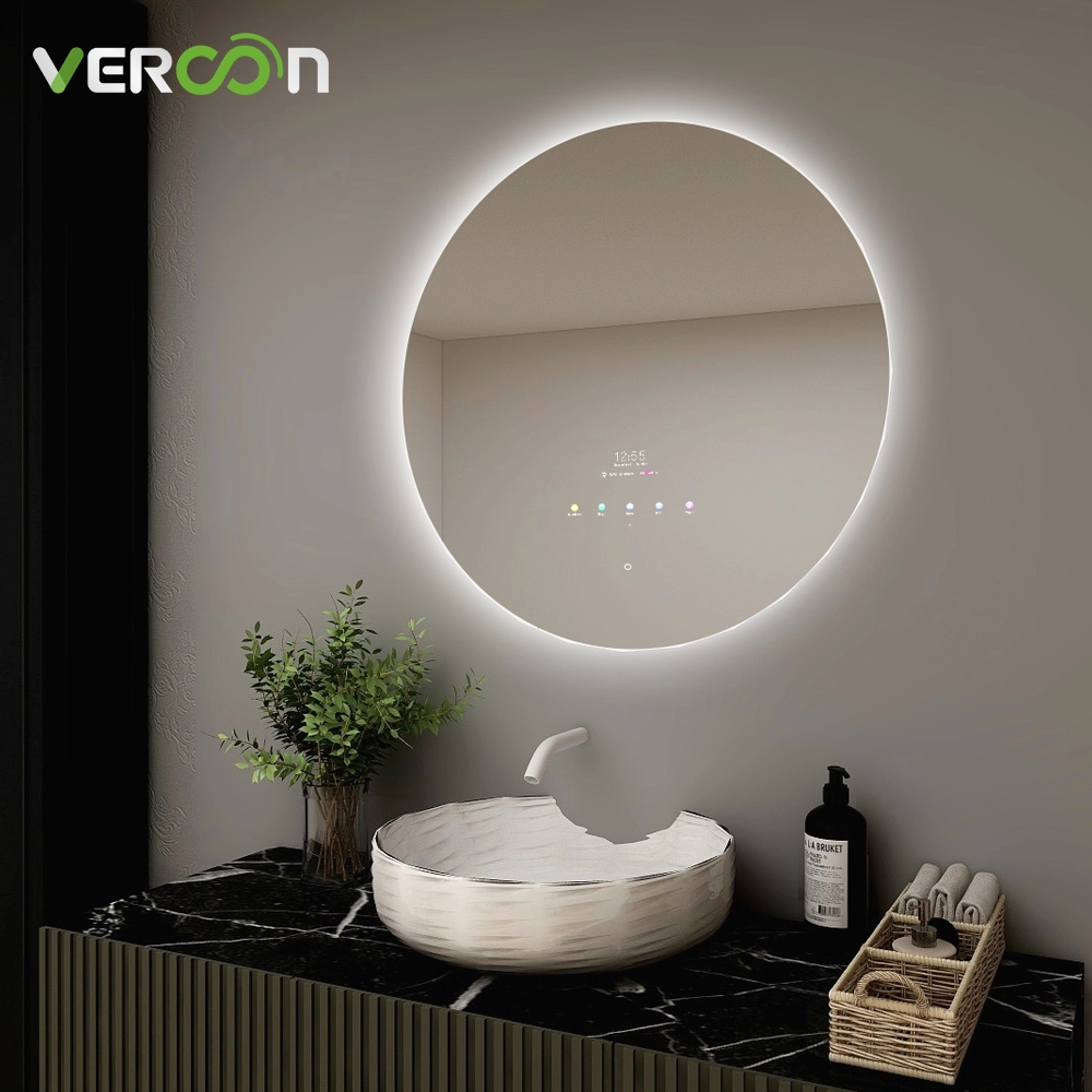 LED-Badezimmer-Smart-Spiegel rund mit Hintergrundbeleuchtung und Bluetooth