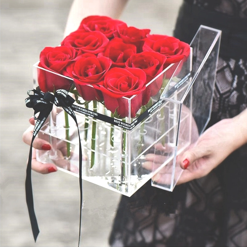 Acrylbox quadratische Blume Rose ewige Blume Sammelbox transparente Kristallbox