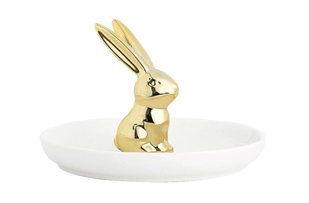 Keramischer goldener Kaninchen-Ring-Schalenhalter für Schmuck-Ohrringe-Halsketten-Ablage