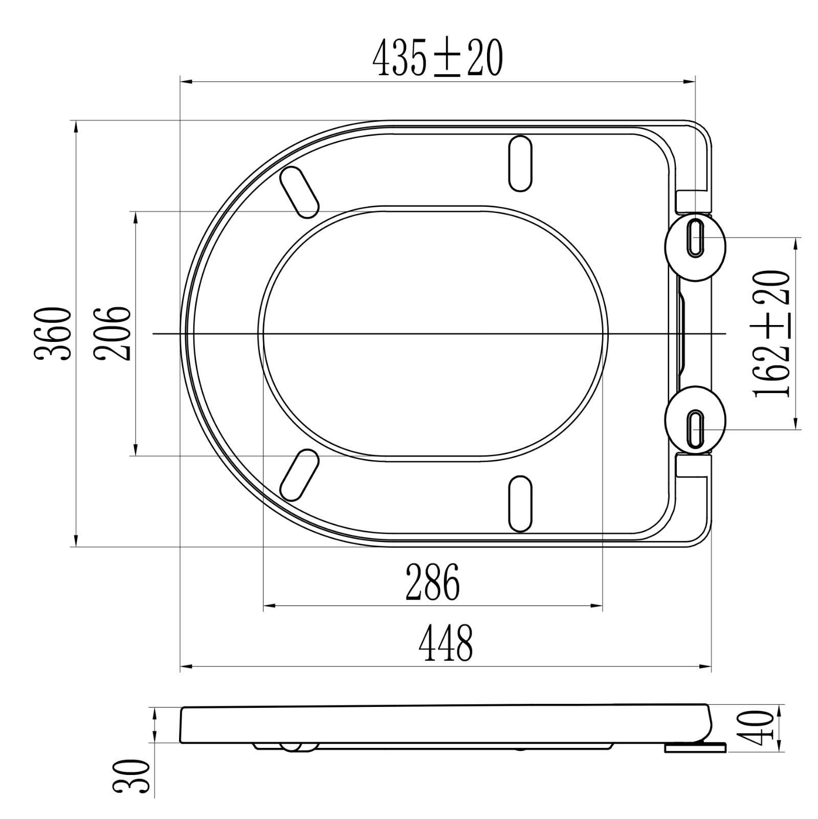17-Zoll-Kunststoff-Längs-Toilettendeckelabdeckung PP D-förmige weiße Toilettensitzabdeckung