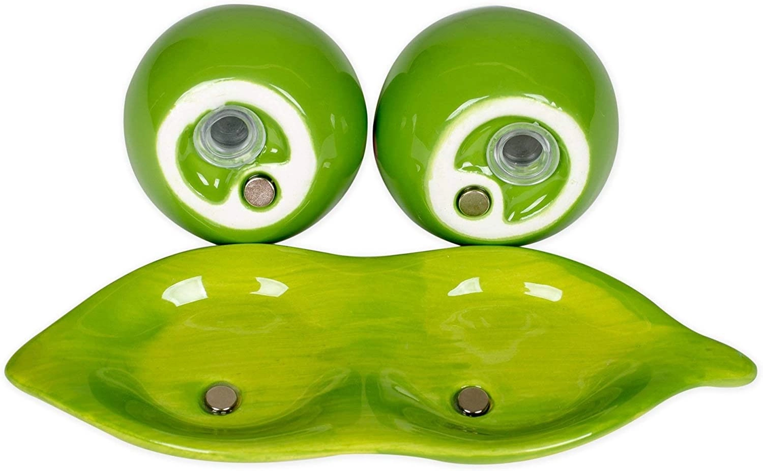 Green Peas Magnetische Salz- und Pfefferstreuer aus Keramik, 3-teilig
