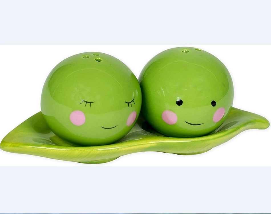 Green Peas Magnetische Salz- und Pfefferstreuer aus Keramik, 3-teilig