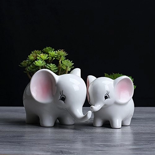 Keramik 2 Stück Elefant Moderne weiße Sukkulenten Pflanztöpfe Tierdekor