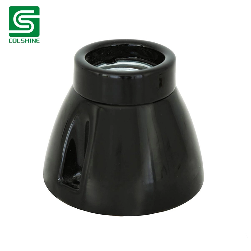 Schwarzer Porzellan-Lattenhalter mit Edison-E27-Fassung