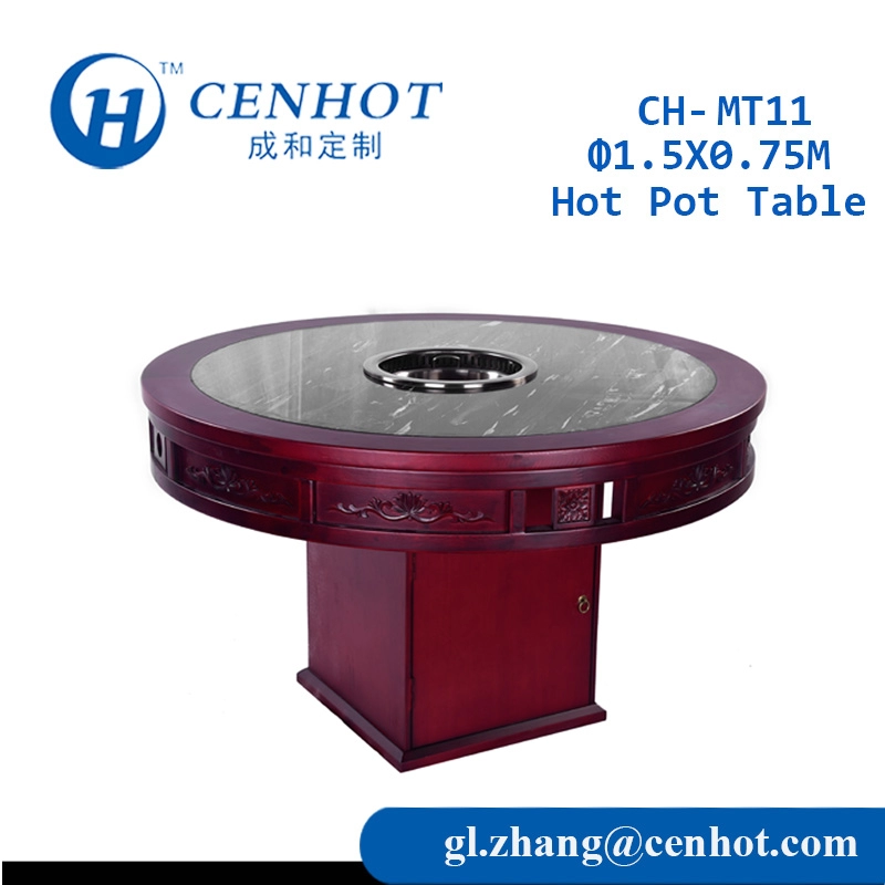 Runder chinesischer Hot-Pot-Tisch mit Abluft aus Holz für Restauranthersteller - CENHOT