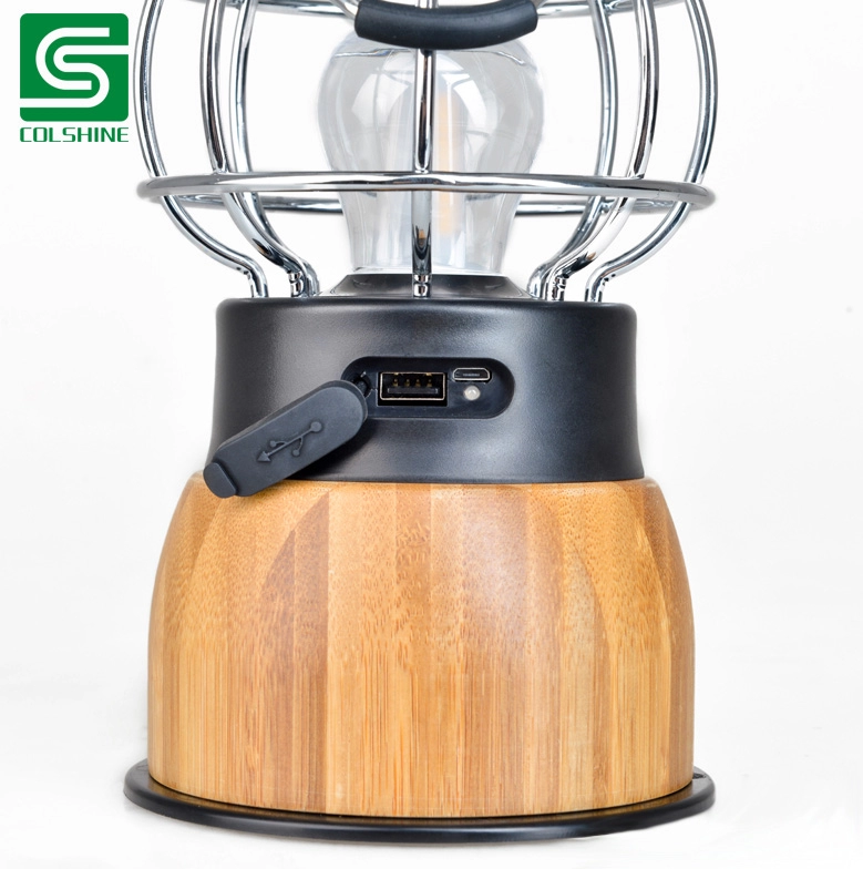 Bamboo Camping Light Laterne Tischlampe mit USB Power Bank