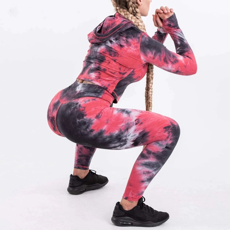Tie-Dye 2-teiliges Yoga-Kapuzenpulli-Set für Frauen