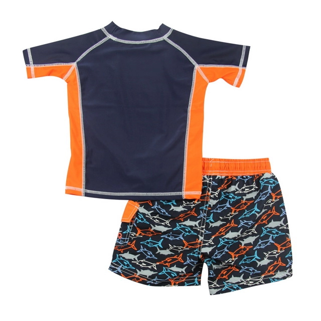 Navy & Orange Fish Rash Guard & Badeshorts