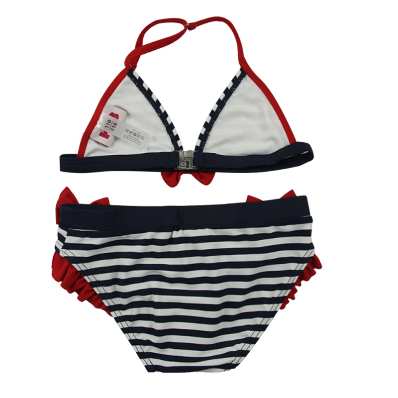 Navy Stripes & Red Bows Mädchen Neckholder-Badebekleidungs-Bikini-Set