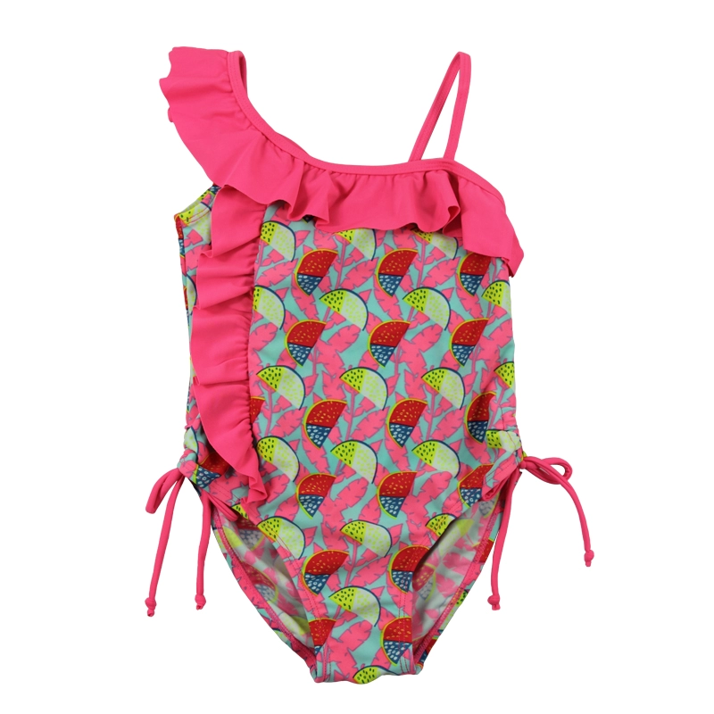 Wassermelonenrote Rüschen-Badeanzüge für kleine Mädchen