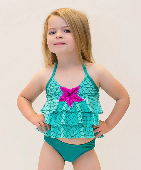Baby-Mädchen-Halter-Tankini-Badebekleidungs-Grün-Meerjungfrau-Kleid-Badeanzüge