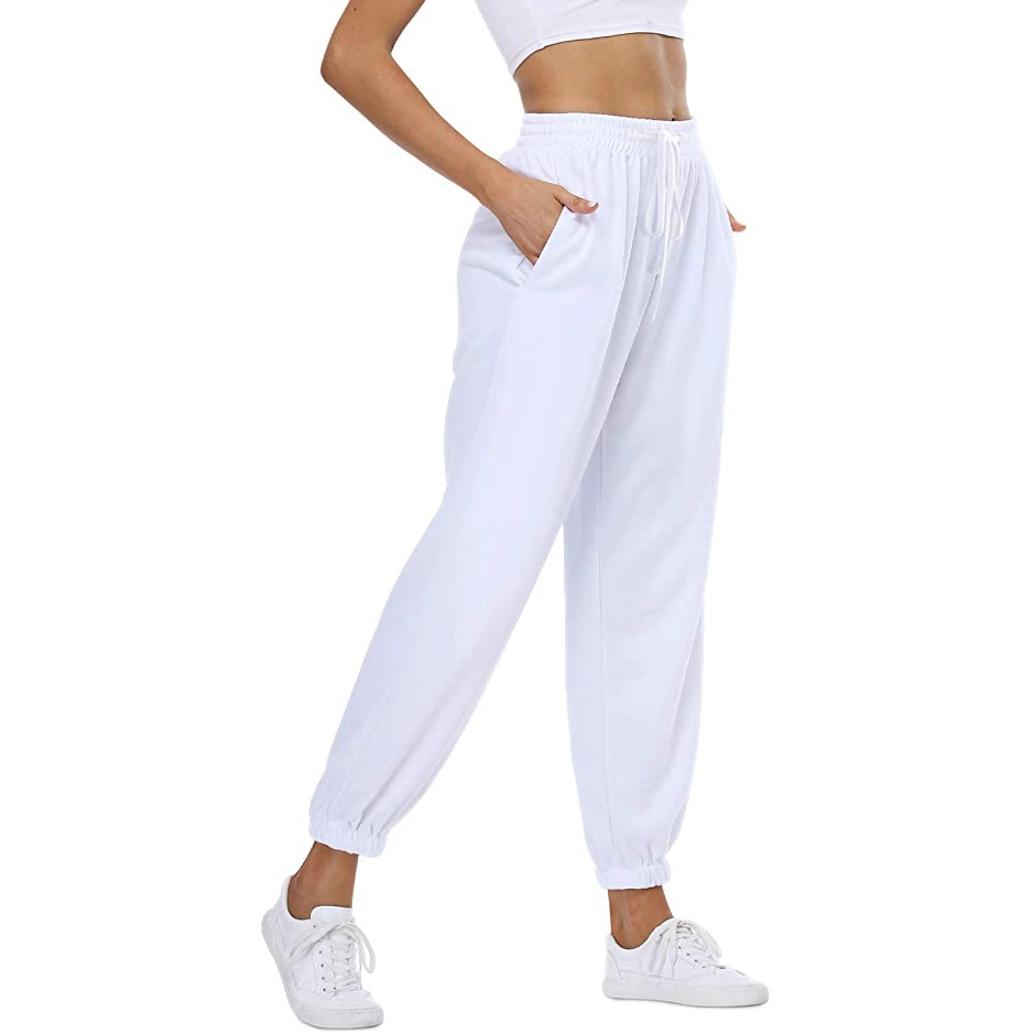 Damen-Jogginghose mit hoher Taille und Kordelzug, sportliche Hose mit Taschen