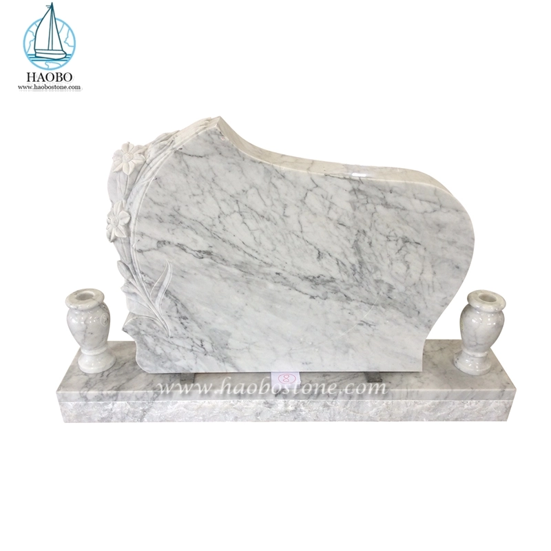 Haobo-Stein-Marmor-Carrara-weiße Lilie geschnitzter Grabstein