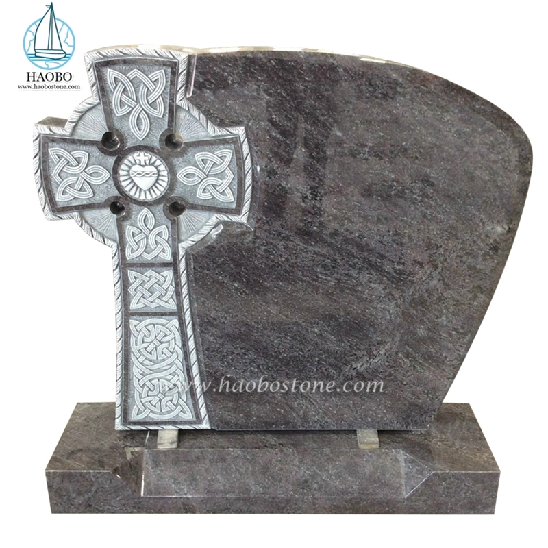 Bahama Blue Granit Celtic Mist Cross geschnitzter Grabstein