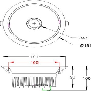 die Dimension des Downlights