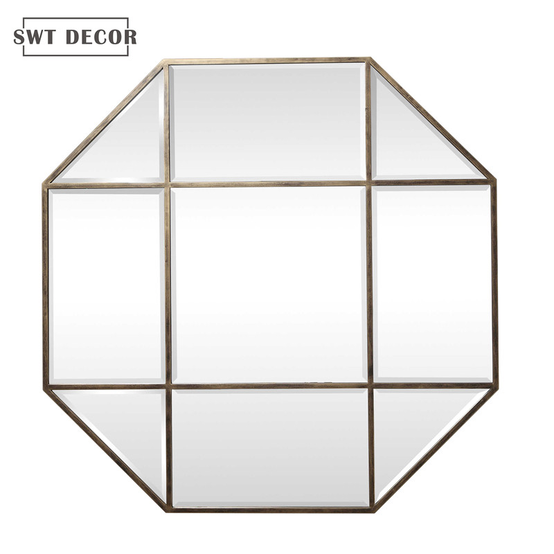 Metal Framed Square Mirror Antique Brass