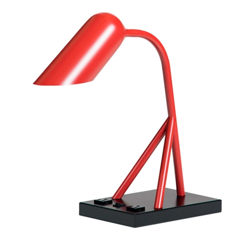 Moderne Hotelschreibtischlampe aus rotem Metall mit Steckdosen