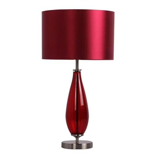 Nachttischlampe aus rubinrotem Glas mit rotem Stoffschirm