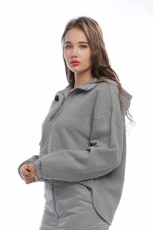 Herbstgraue, lässige, übergroße Fleece-Damen-Pullover-Hoodies