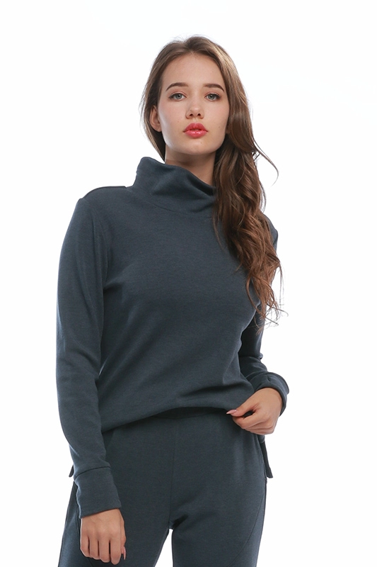 Hersteller Custom Basic Long Sleeve High Collar Solid Side Slit Pullover Sweater Damen Sweatshirt