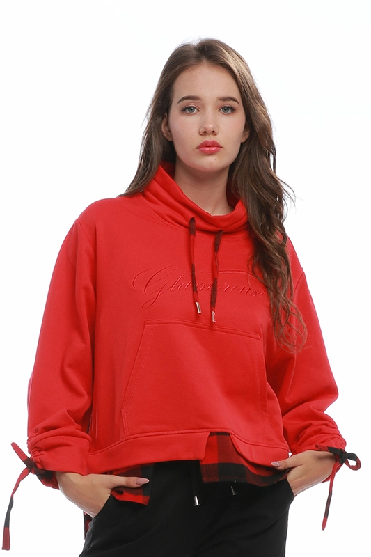 Die PulloverHoodies der roten Frauen Modisches kariertes Patchwork-Sweatshirt