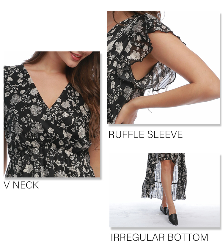 ruffled sleeve v neck dress