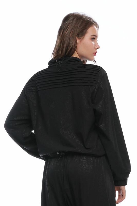 Schwarzes ungefüttertes Langarm-Sweatshirt mit hohem Kragen in Übergröße für Damen