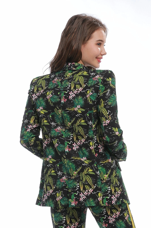 Hochwertige, langärmlige, dünne, grün bedruckte, floral gestrickte Damenanzüge für Damen-Blazer