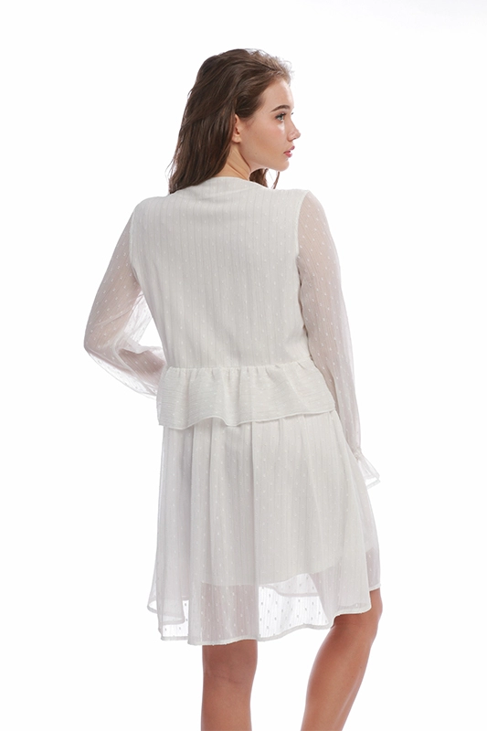 Damen Stilvolles Sexy Tiefer V-Ausschnitt Langarm Weißes Kleid Transparente Mesh-Spitze Partykleider für Frauen