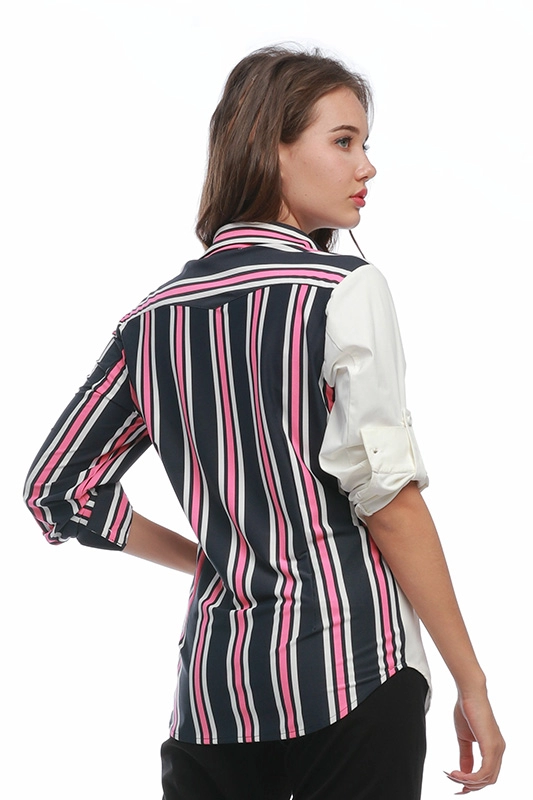 Lässiger eleganter Streifen-Mix Solid Polyamid Damenbluse Damen Shirt