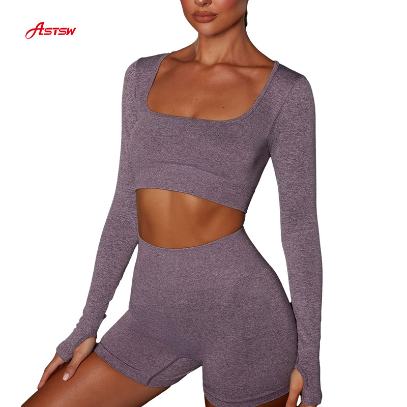 women seamless sports long sleeve crop top