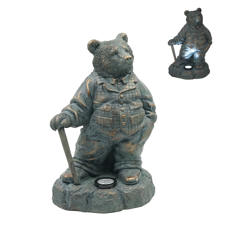 MGO Mr.Bear Figur aus Bronze mit solarbetriebenem Licht
